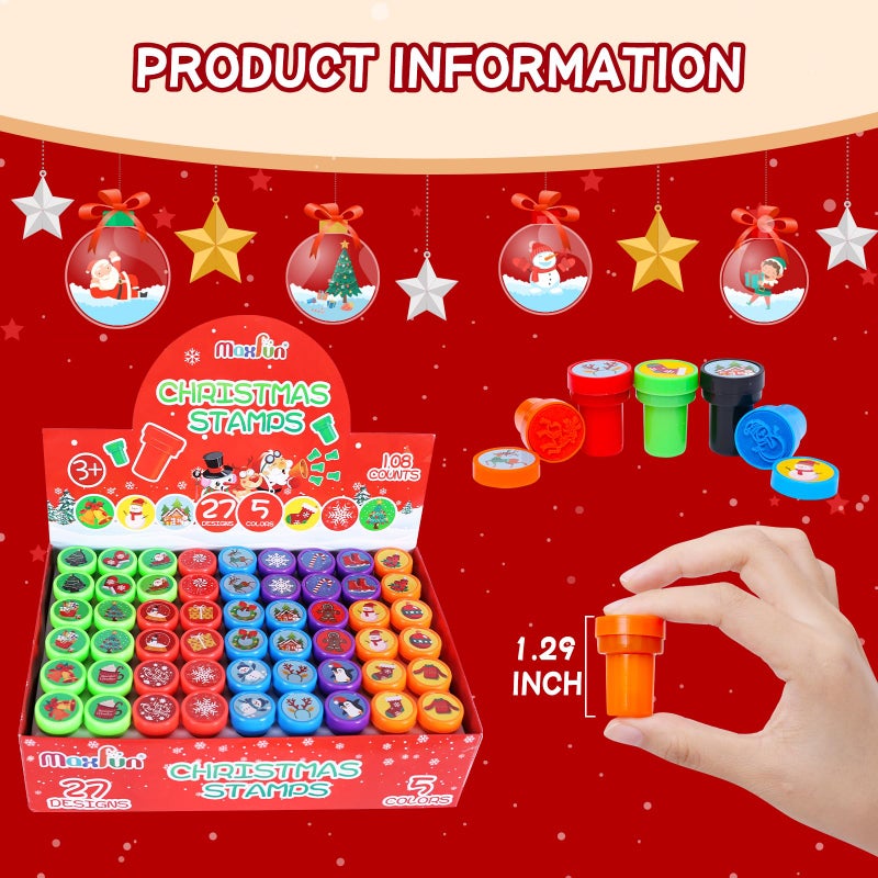 Max Fun 108Pcs Christmas Assorted Stamps for Kids Christmas Party Favors Supplies Goodies Bags Stuffers Xmas Stocking Stuffers Classroom Game Reward Prizes(Christmas Stamper) - Image 5
